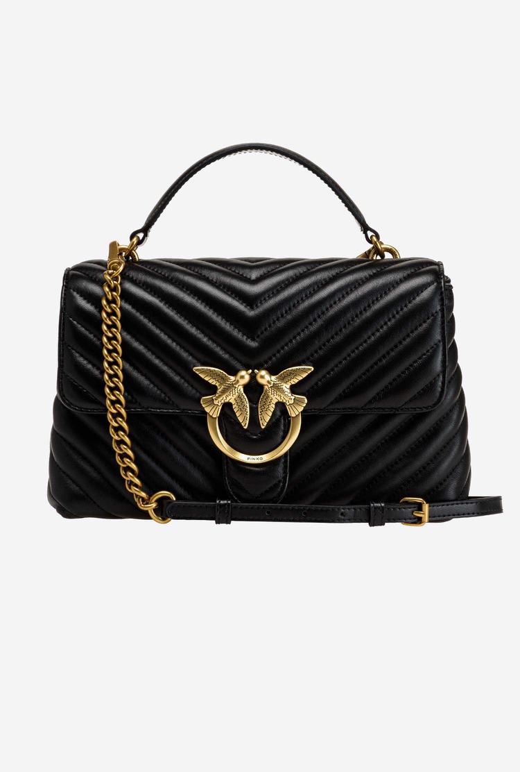 Women's Pinko Lady Love Bag Puff Chevron Handbag Black Gold | Australia-24870969