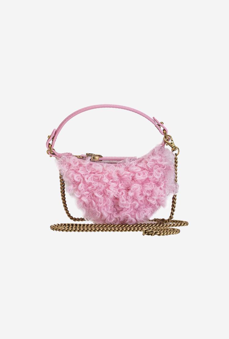 Women's Pinko Micro Long Half Moon Bag Eco Sheepskin Mini Bag Pink Gold | Australia-21694709