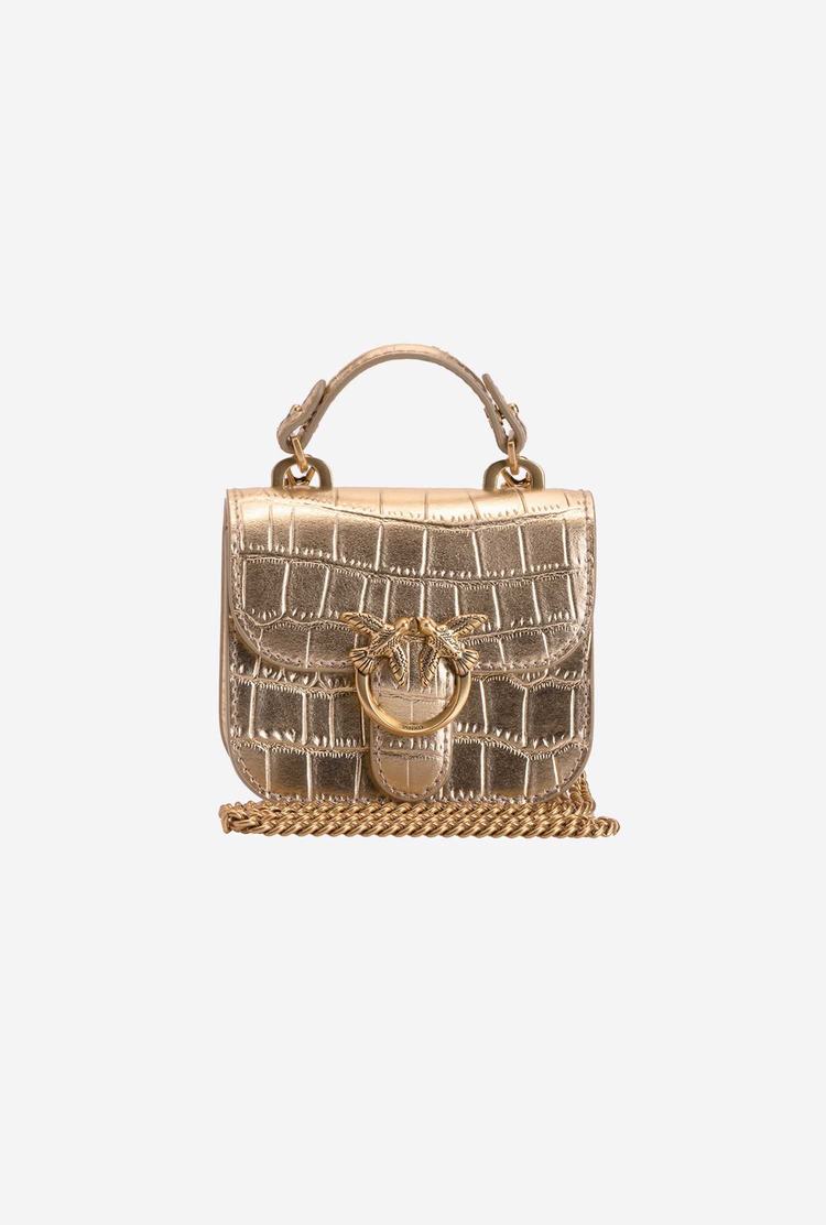 Women's Pinko Micro Love Bag Bell Croco Mini Bag Gold | Australia-57841069