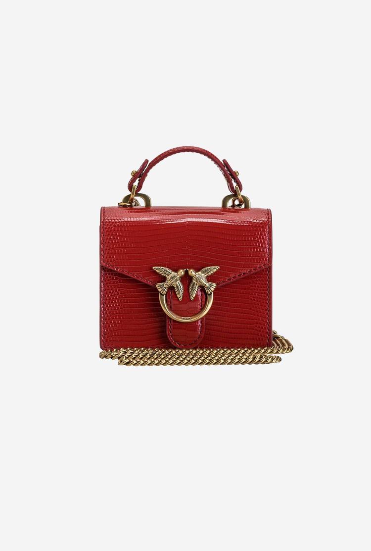 Women's Pinko Micro Love Bag Handle Lizard Mini Bag Red Gold | Australia-02574189