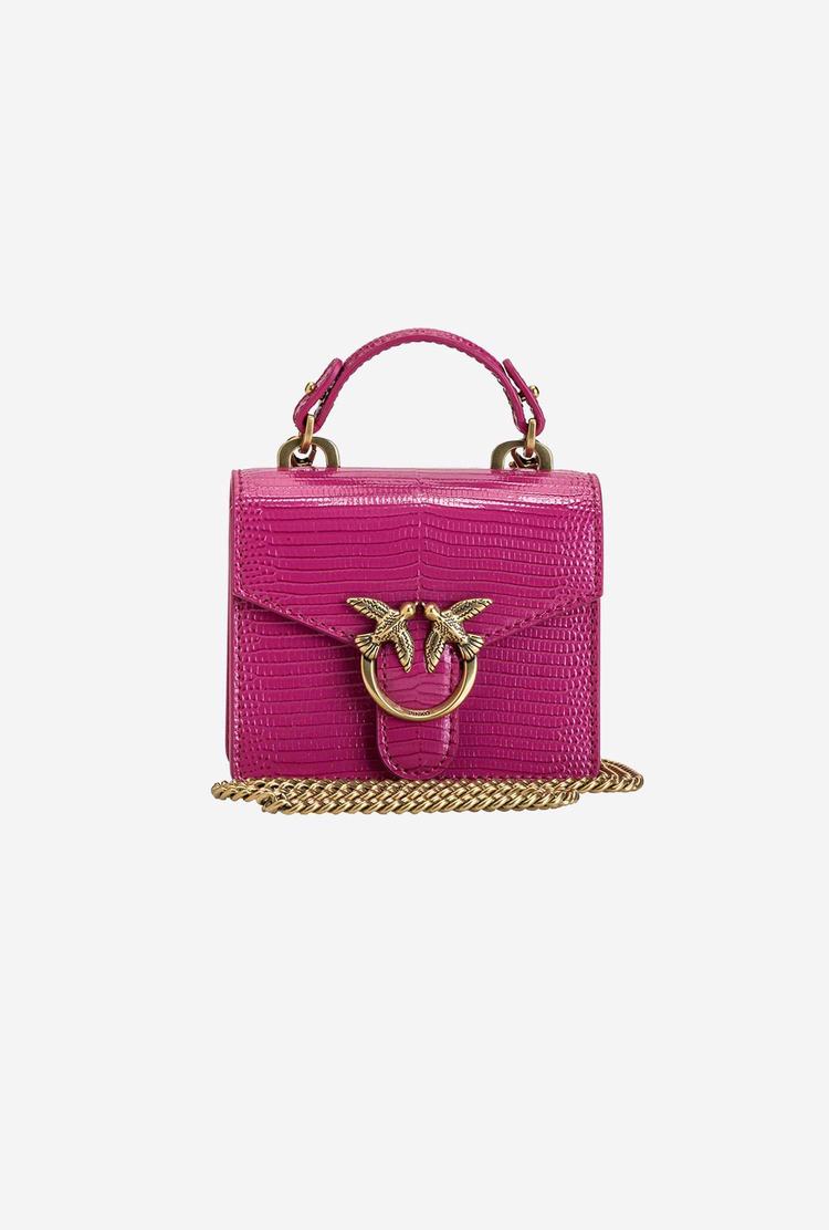 Women's Pinko Micro Love Bag Handle Lizard Mini Bag Fuchsia Gold | Australia-72490589